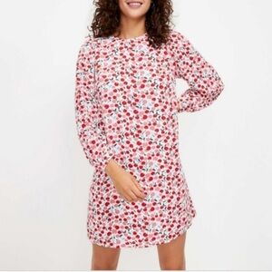 LOFT Boho Cherry Print Shift Mini Dress A-line Long Sleeves Tea Party Soft Girl